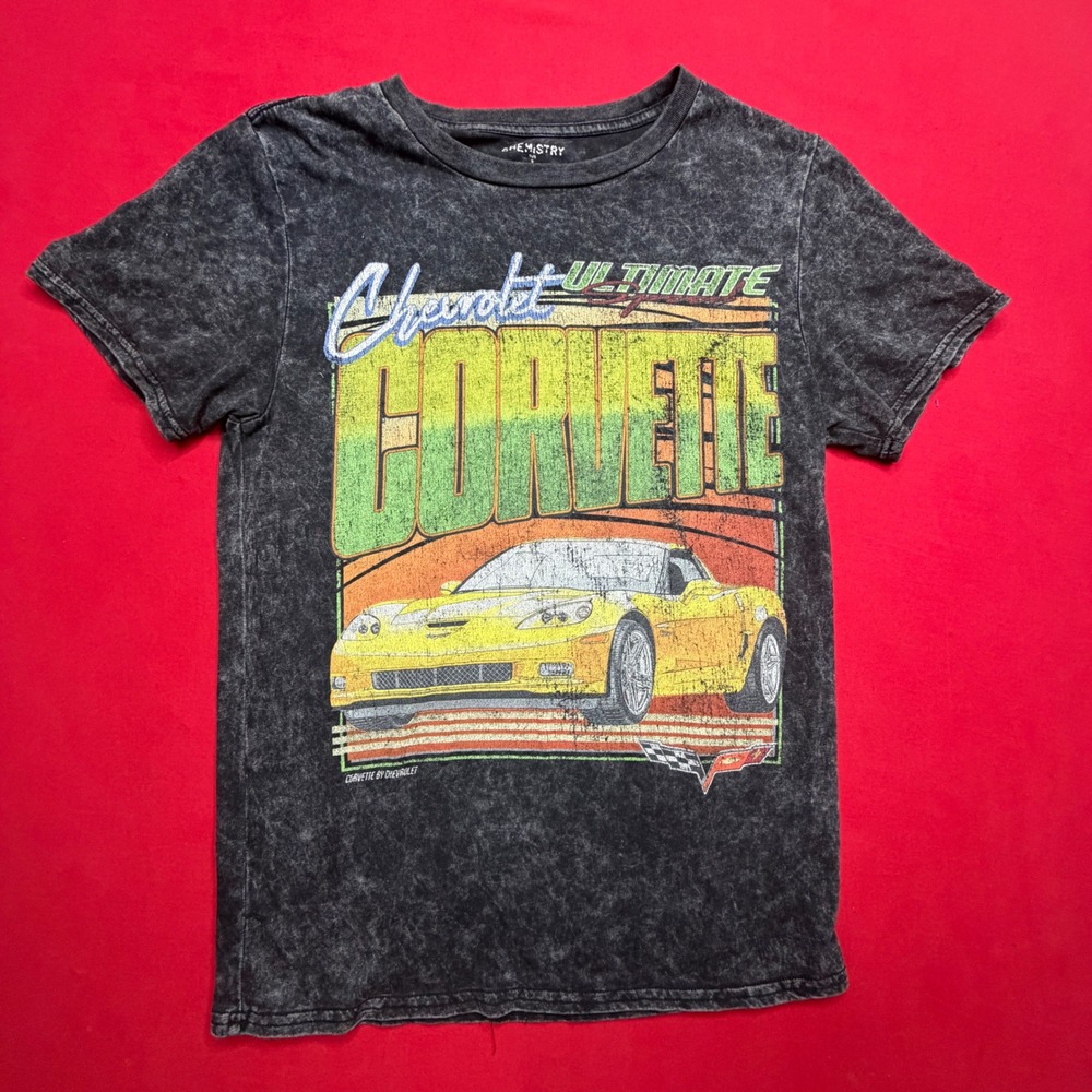 Chemistry Chevrolet Ultimate Corvette Acid Wash Graphic T-Shirt Mens Gray S